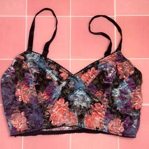 Nollie Floral Lace Bralette V-Neck Adjustable Straps Multicolor Sheer Small
